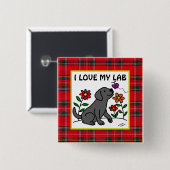 Schwarzes Labrador u. grüner Tartan Button (Vorne & Hinten)