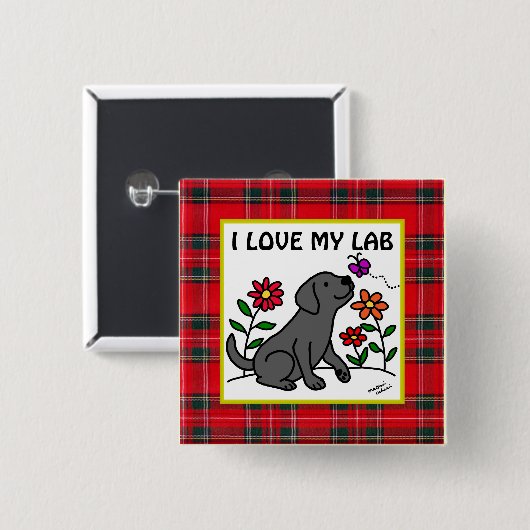 Schwarzes Labrador u. grüner Tartan Button (Vorne & Hinten)