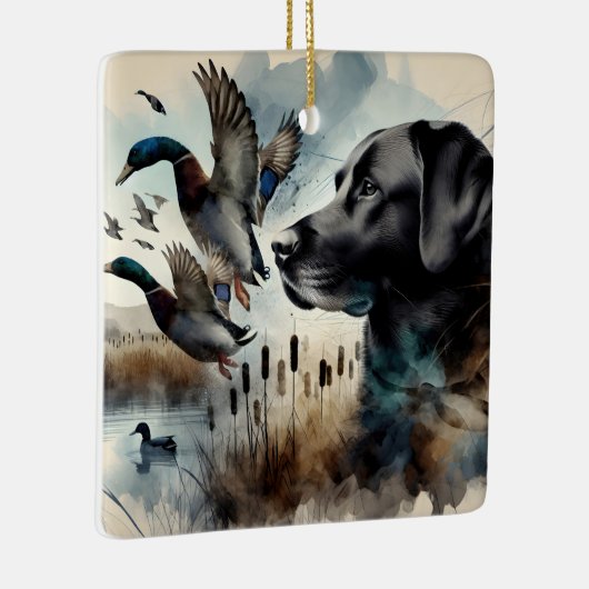Schwarzes Labrador und Enten Keramikornament (Rechts)