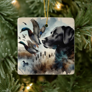 Schwarzes Labrador und Enten Keramikornament
