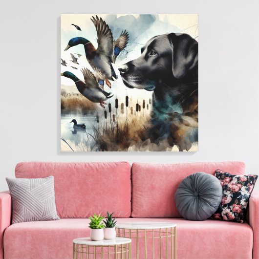 Schwarzes Labrador und Enten Leinwanddruck (Insitu (Wohnzimmer))