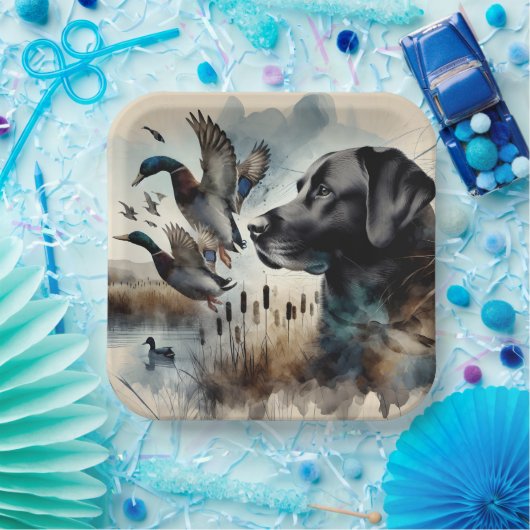 Schwarzes Labrador und Enten Pappteller (Party)