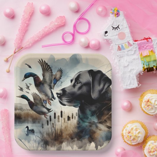 Schwarzes Labrador und Enten Pappteller (Party)