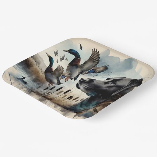 Schwarzes Labrador und Enten Pappteller (Gewinkelt)