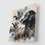 Schwarzes Labrador und Enten Quadratische Wanduhr (Winkel)