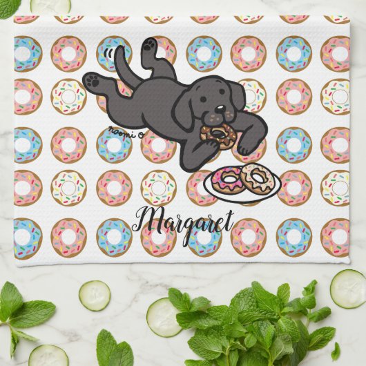 Schwarzes Labrador und Krapfen Geschirrtuch (Gefaltet)