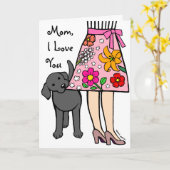 Schwarzes Labrador und Mama-Rock-Cartoon Karte (Gelbe Blume)