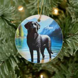 Schwarzes Labrador und See Keramik Ornament