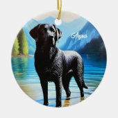 Schwarzes Labrador und See Keramik Ornament (Vorne)