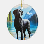 Schwarzes Labrador und See Keramik Ornament (Links)