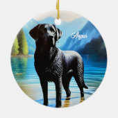Schwarzes Labrador und See Keramik Ornament (Hinten)