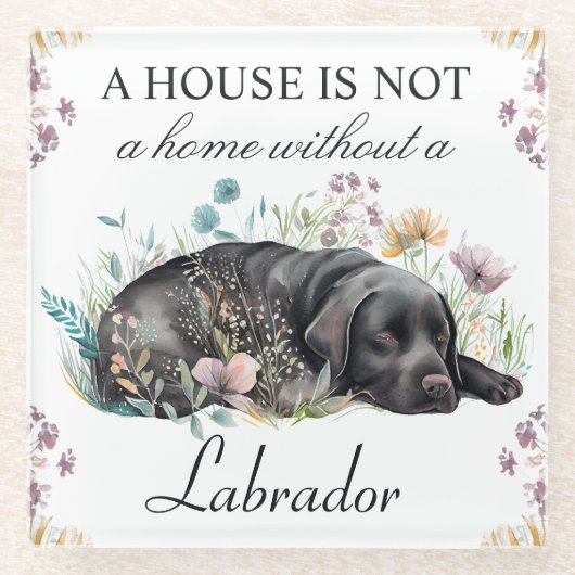 Schwarzes Labrador und Sommer-Blume Glasuntersetzer (Vorderseite)