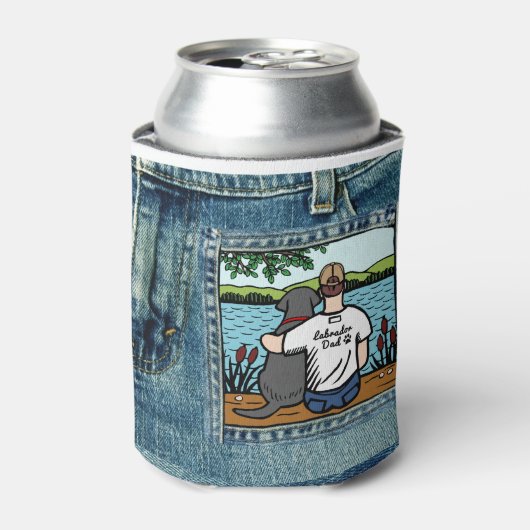 Schwarzes Labrador und Vater Seeblick Dosenkühler (Kanne Vorderseite)