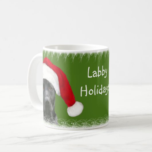 Schwarzes Labrador Weihnachten Kaffeetasse (Vorderseite Links)