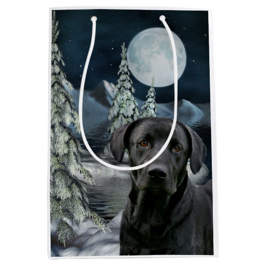 Schwarzes Labrador Weihnachten Mittlere Geschenktüte (Vorderseite)