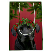 Schwarzes Labrador Weihnachten Mittlere Geschenktüte (Rückseite)