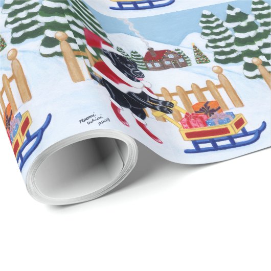 Schwarzes Labrador-Weihnachten Sankt Geschenkpapier (Rolleneckpunkt)