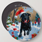 Schwarzes Labrador Weihnachtsfest Schneeszene Button (Vorne & Hinten)