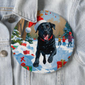 Schwarzes Labrador Weihnachtsfest Schneeszene Button (Beispiel)