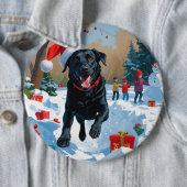 Schwarzes Labrador Weihnachtsfest Schneeszene Button (Beispiel)