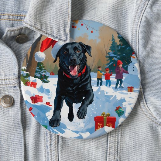 Schwarzes Labrador Weihnachtsfest Schneeszene Button (Beispiel)