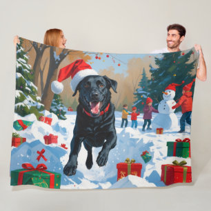 Schwarzes Labrador Weihnachtsfest Schneeszene Fleecedecke