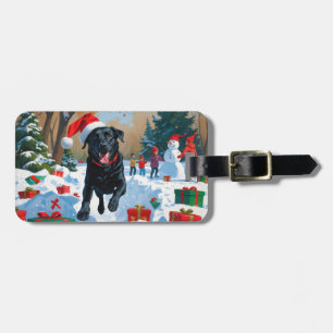Schwarzes Labrador-Weihnachtsfest-Schneeszene  Gepäckanhänger