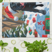 Schwarzes Labrador Weihnachtsfest Schneeszene Geschirrtuch (Gefaltet)