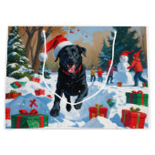 Schwarzes Labrador Weihnachtsfest Schneeszene Große Geschenktüte (Vorderseite)