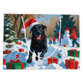 Schwarzes Labrador Weihnachtsfest Schneeszene Große Geschenktüte (Rückseite)
