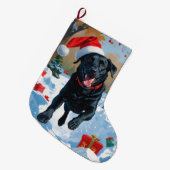 Schwarzes Labrador Weihnachtsfest Schneeszene Großer Weihnachtsstrumpf (Vorderansicht (hängend))