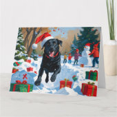 Schwarzes Labrador Weihnachtsfest Schneeszene Karte (Vorderseite)