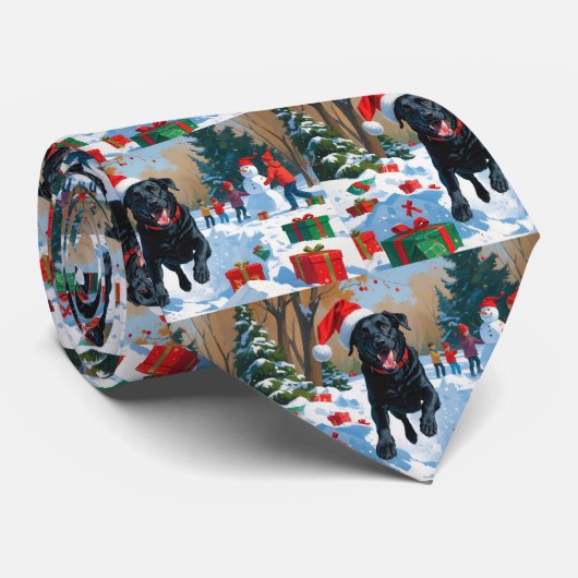 Schwarzes Labrador Weihnachtsfest Schneeszene Krawatte (Gerollt)