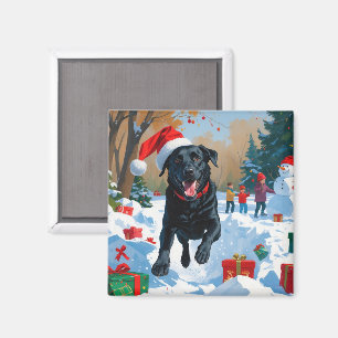Schwarzes Labrador-Weihnachtsfest-Schneeszene  Magnet