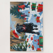 Schwarzes Labrador Weihnachtsfest Schneeszene Puzzle (Vertikal)