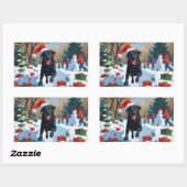 Schwarzes Labrador Weihnachtsfest Schneeszene Rechteckiger Aufkleber (Blatt)