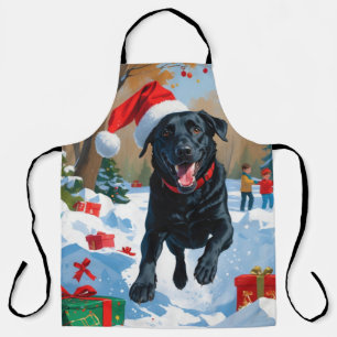 Schwarzes Labrador-Weihnachtsfest-Schneeszene  Schürze