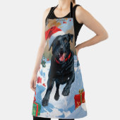 Schwarzes Labrador Weihnachtsfest Schneeszene Schürze (InSitu)