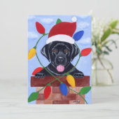Schwarzes Labrador-Welpen-Sankt-Weihnachten Einladung (Stehend Vorderseite)