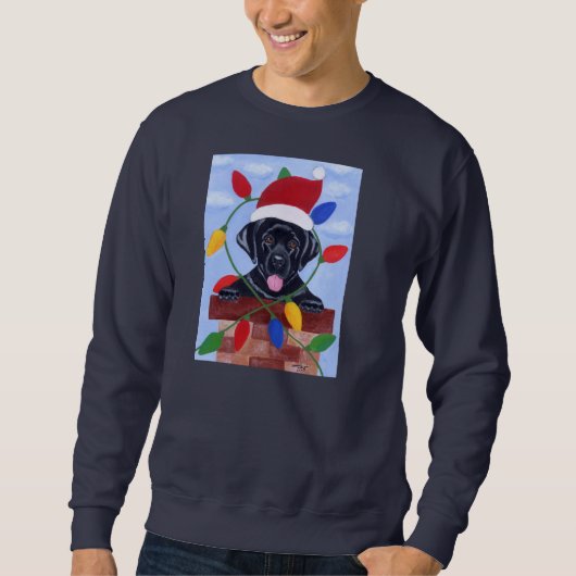 Schwarzes Labrador-Welpen-Weihnachten Sweatshirt (Vorderseite)