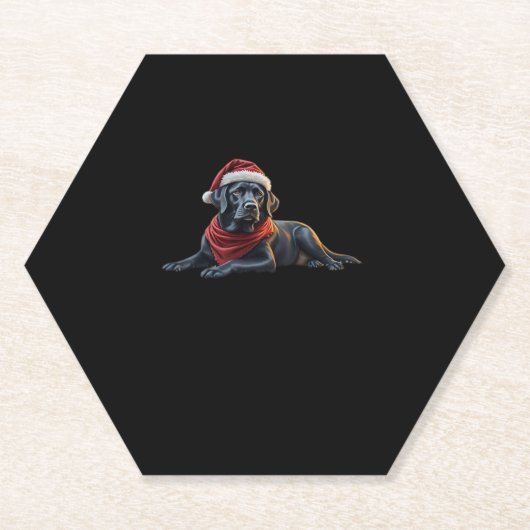 Schwarzes Labrador zu Weihnachten in Weihnachtsman Untersetzer (Vorderseite)