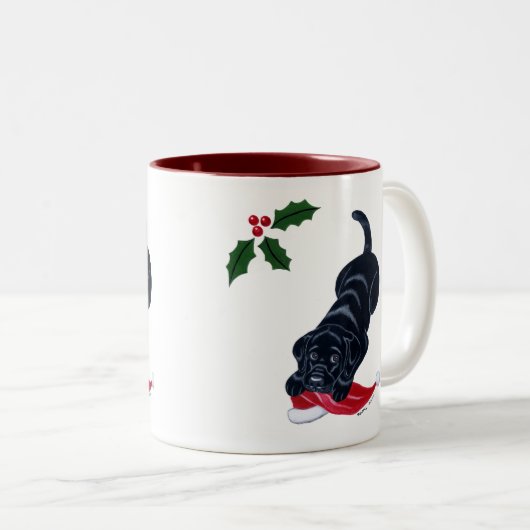 Schwarzes Labradorwelpen-u. Zweifarbige Tasse (VorderseiteRechts)