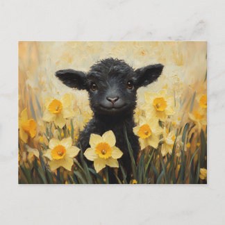 Schwarzes Lamm und gelbe Nadelöhren Postkarte