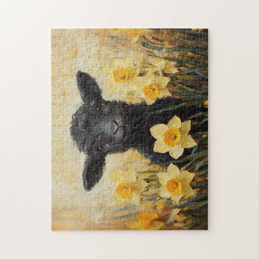 Schwarzes Lamm und gelbe Nadelöhren Puzzle (Vertikal)