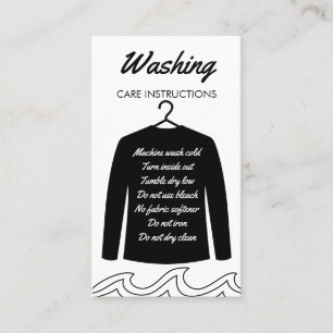 Schwarzes Langarmshirt Waschpflegehinweis Visitenkarte
