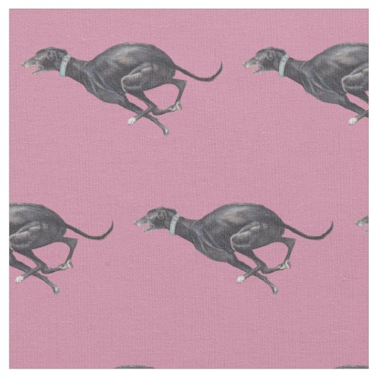 Schwarzes laufendes Windhund-Hundekunst-Gewebe Stoff (Nahaufnahme)