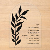 Schwarzes Leaf Arch Moderne Hochzeitsakrylus Acryleinladungen (Vorderseite)