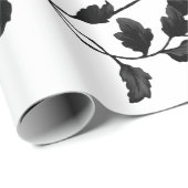 Schwarzes Leaf Blumenmuster auf Weiß Geschenkpapier (Rolleneckpunkt)