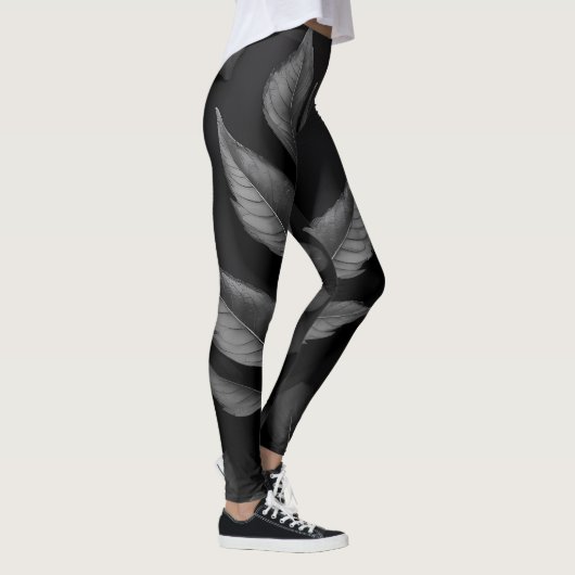 Schwarzes Leaf-Muster Leggings (Rechts)