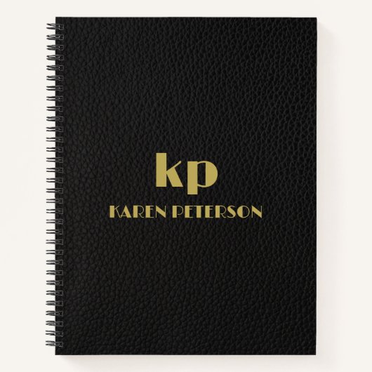 Schwarzes Leder Bild Custom Gold Typografie Notizblock (Vorderseite)